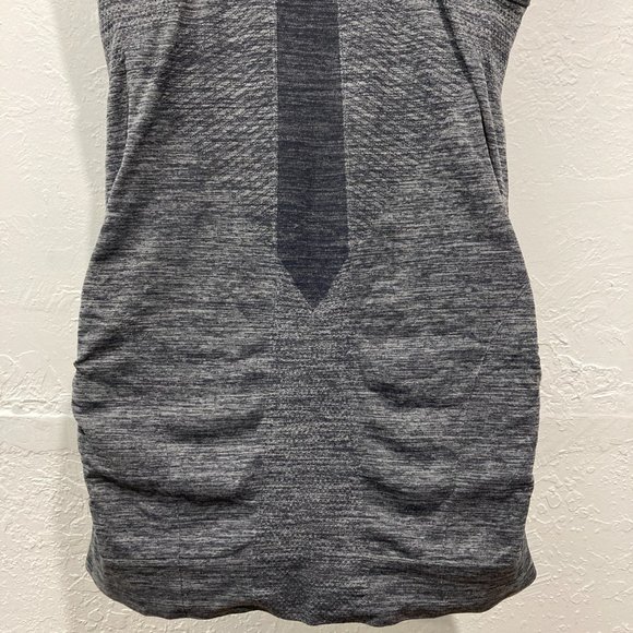 Athleta Finish Fast Racerback Tank Top Heather Gray Ruched sides Logo Athletic M - Picture 7 of 10